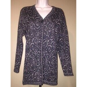 Simply Natural Alpaca Blend Black Printed One Button Open Front Cardigan Small